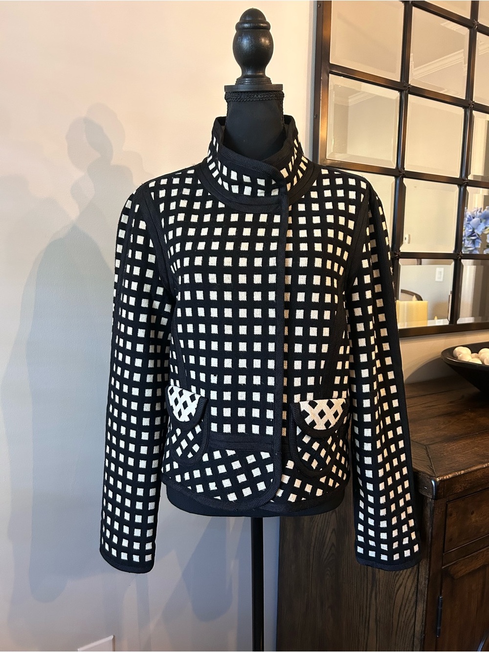Carlisle black and white grid/checkered knit jacket